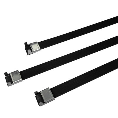 Black L Type Heavy Duty Wire Ties , Releasable Zip Ties With Metal Locking Tab supplier