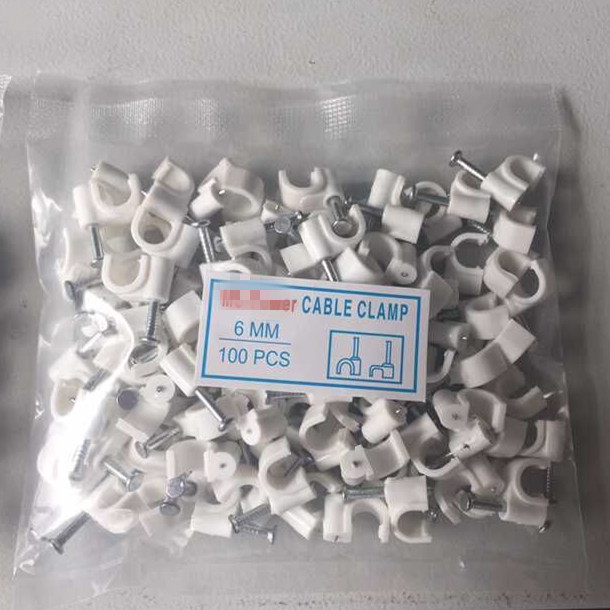 White Plastic Circle Cable Wire Clips / Screw In Cable Clips With Steel Nail 100pce Per Pkt